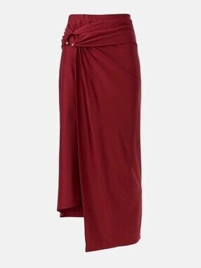 ✨️ Paco Rabanne Draped Asymmetric Knot Skirt - Deep Red